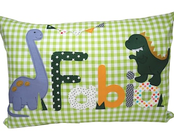 Namenskissen -DINO- Kissen mit Namen, Dinosaurier, Kissen Geburt, Baby Kissenhülle, Kissen personalisiert, Kuschelkissen, Kinderkissen