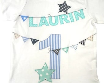 Geburtstagsshirt mit Zahl -Blau- mit Name, Kindergeburtstag, Kinderparty, Geburtstagsgeschenk,  Shirt Zahl, Shirt Name, Zahlenshirt, Jungen