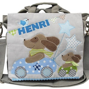 Kindergarten backpack with name - Blue dog racing - backpack, personalized, kindergarten bag, with name, kindergarten child, children&#39;s backpack
