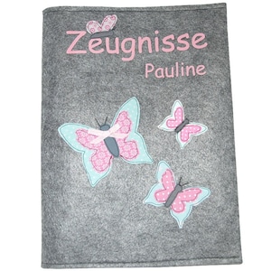Certificate folder with name - butterfly - document folder, school enrollment, start of school, with name, felt, certificate folder, school enrollment gift