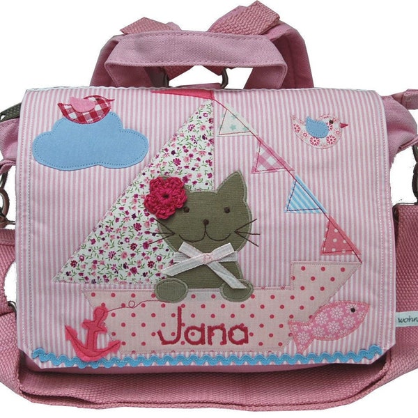 Kindergartenrucksack mit Namen- Kapitän Kätzchen- Rucksack, personalisiert, Kindergartentasche, mit Name, Kindergartenkind, Kinderrucksack