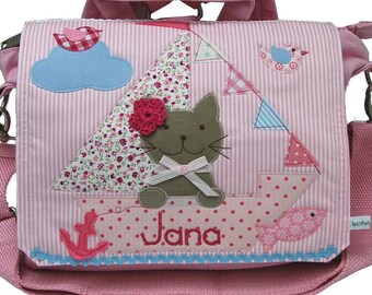 Sac à dos de maternelle avec nom - chaton capitaine - sac à dos, personnalisé, sac de maternelle, avec nom, enfant de maternelle, sac à dos pour enfants