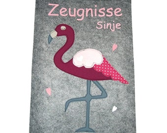 Certificate folder with name - Flamingo - document folder, school enrollment, back to school, with name, felt, certificate folder, school enrollment gift, certificate