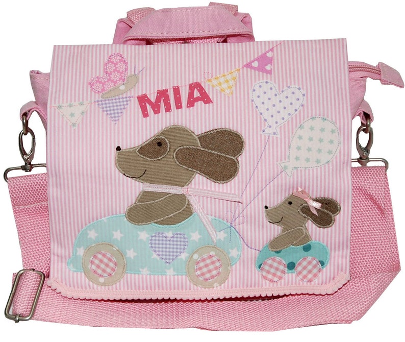 Kindergartenrucksack mit Namen Rosa Hunderennen Rucksack, personalisiert, Kindergartentasche, mit Name, Kindergartenkind, Kinderrucksack Bild 1