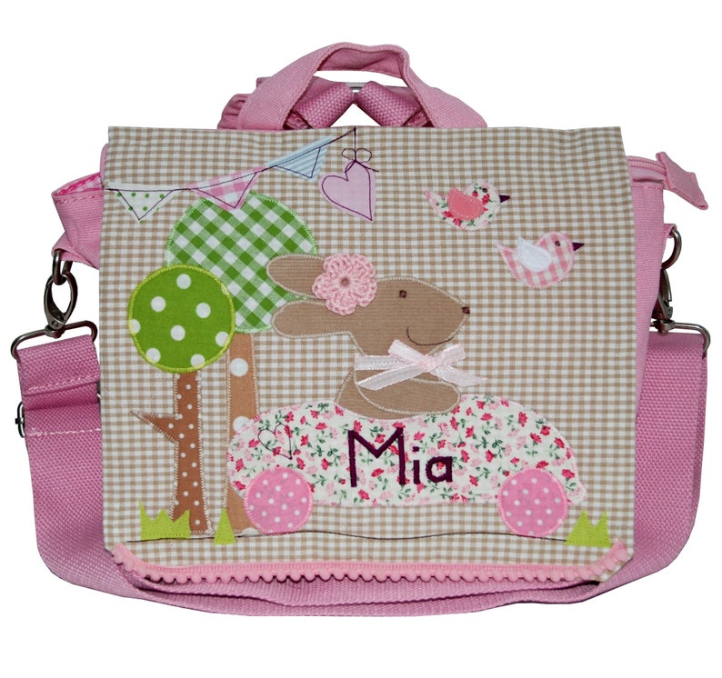 Kindergartenrucksack mit Namen Beiges Hasenrennen Kinderrucksack, Hasenrucksack, Geschenk Kinder, Mädchenrucksack, personalisiert, Hase Bild 1