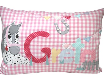 Name pillow - horse - pillow with name, pillow case, pillow birth, baby pillow case, pillow personalized, cuddly pillow, children's pillow