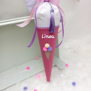 Cornet de glace rose pour frères et sœurs - cornet d'école pour filles, cornet de garderie, écolier, rentrée scolaire, cornet de sucre, avec nom, cornet de maternelle, personnalisable