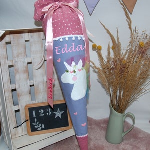 Cartable licorne fille coussin en tissu inscription scolaire 2025 écolier rentrée scolaire sac à sucre personnalisé avec nom cartable licorne arc-en-ciel