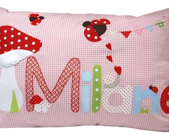 Name pillow - Mushroom - Pillow with name, pillowcase, birth pillow, baby pillowcase, personalized pillow, cuddly pillow, children's pillow