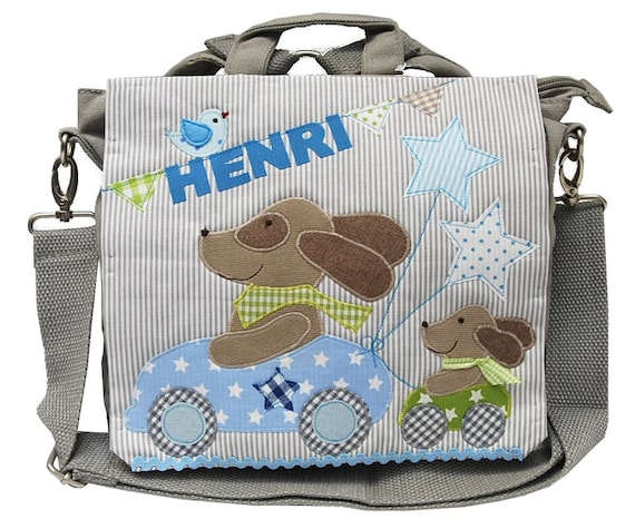 Kindergartenrucksack mit Namen -Blaues Hunderennen- Rucksack personalisiert Kindergartentasche Kinderrucksack