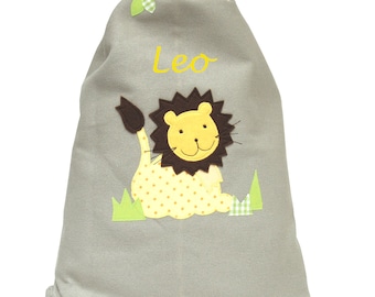 Gym bag / change of clothes bag - lion - change of clothes, daycare bag, laundry bag, with name, personalized, young sport zoo wild animal