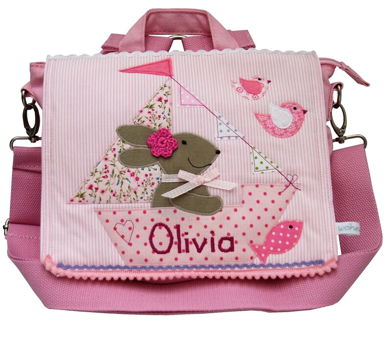 Kindergartenrucksack mit Namen Ahoi, Hase Rosa Rucksack für Kinder personalisiert Kindertasche Mädchenrucksack Hasenrucksack Ostern Bild 1