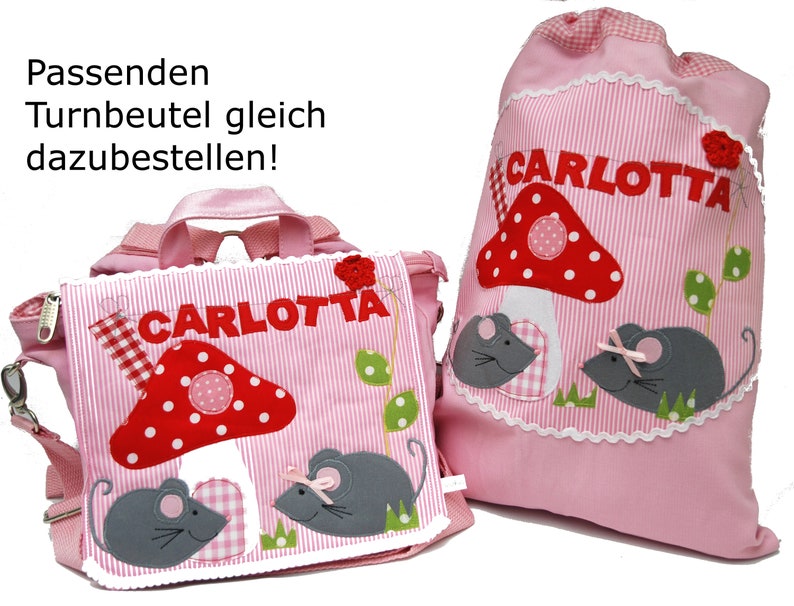 Kindergartenrucksack mit Namen Kleine Mäuse Mäusegruppe, personalisiert, Rucksack, Kindergarten, Mädchenrucksack, Rosa, Kindertasche Mit Turnbeutel
