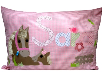 Namenskissen -PFERD - ROSA-Kissen mit Namen, Pony, Kissen Geburt, Baby Kissenhülle, Kissen personalisiert, Kuschelkissen, Kinderkissen, Deko