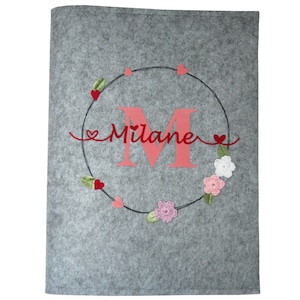 Certificate folder girl -flower wreath- certificate folder personalized school start with name felt certificate folder girl name flowers blossoms pink