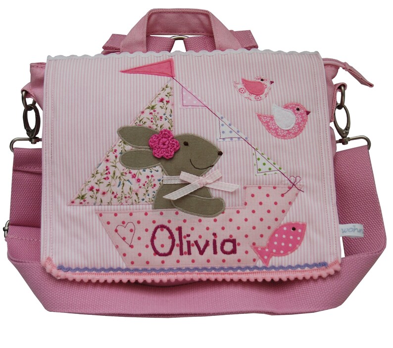 Kindergartenrucksack mit Namen Ahoi, Hase Rosa Rucksack für Kinder personalisiert Kindertasche Mädchenrucksack Hasenrucksack Ostern Bild 6