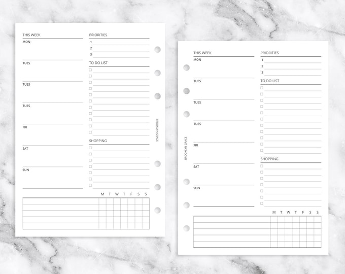 B6 Ring Planner PRINTABLE Undated Week on 1 Page Planner Insert - Etsy