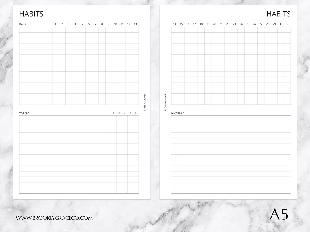 A5 PRINTABLE Monthly Habit Tracker Planner Insert - Etsy