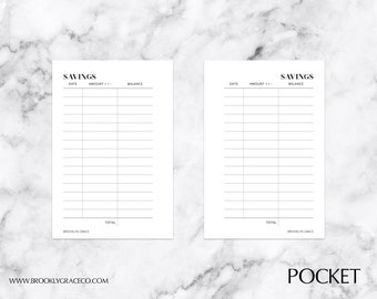 Pocket PRINTABLE Savings Planner Insert