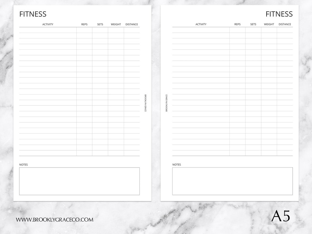 A5 PRINTABLE Fitness Log Planner Insert - Etsy