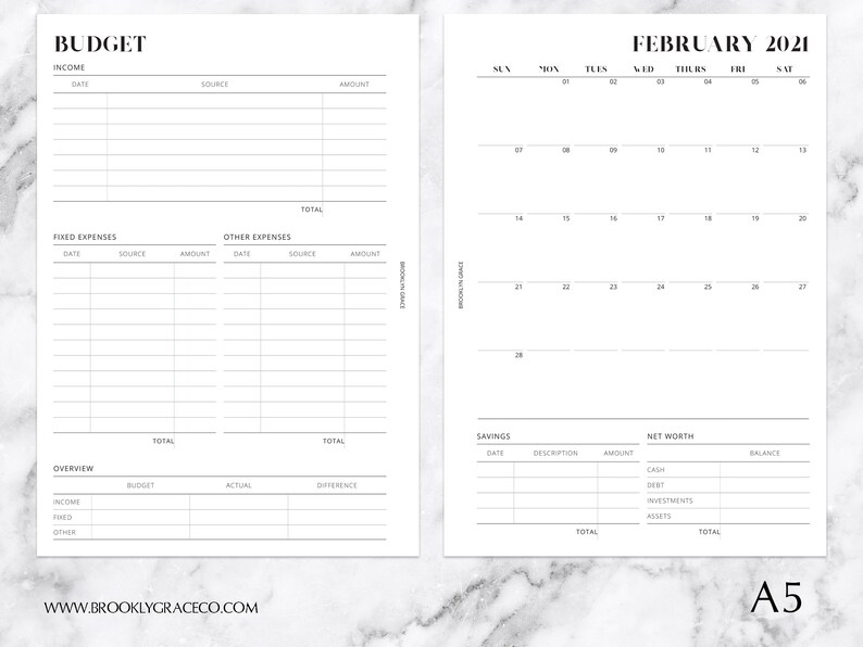 A5 PRINTABLE 2021 Monthly Budget Planner Insert | Etsy