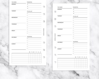 Personal PRINTABLE Undated Week on 1 page Planner Insert