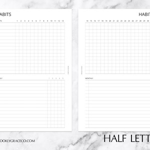 Half Letter PRINTABLE Monthly Habit Tracker Planner Insert