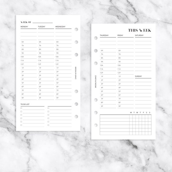 personal printable undated weekly hourly planner insert weekly hourly planners