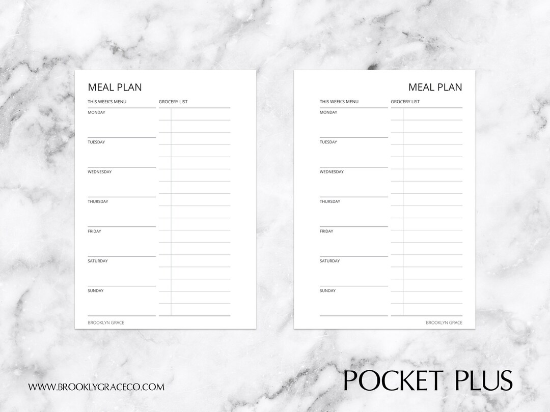 Pocket Plus PRINTABLE Meal Plan Planner Insert - Etsy Australia