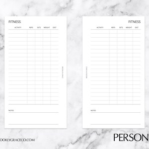 Personal PRINTABLE Fitness Log Planner Insert