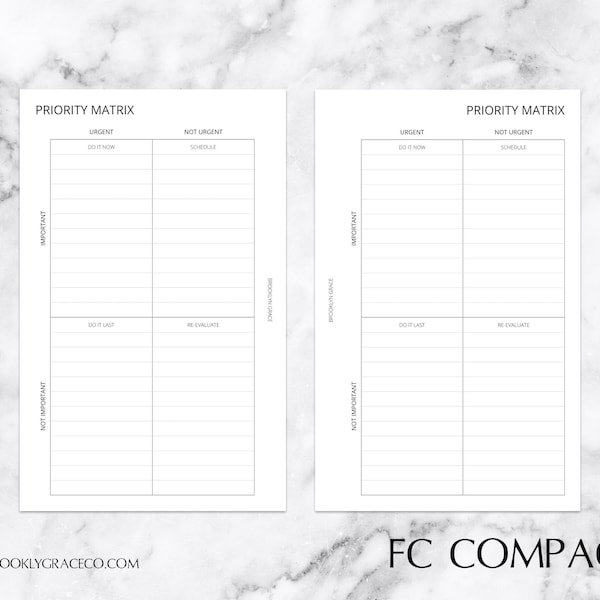 FC Compact PRINTABLE Priority Matrix Productivity Planner Insert