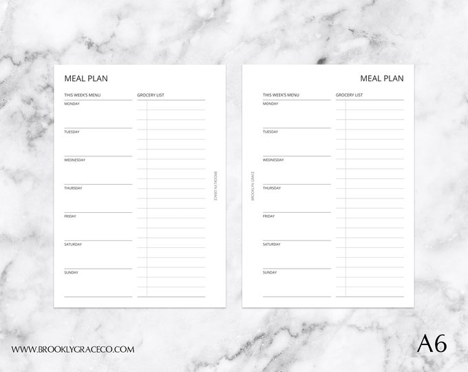 True A6 PRINTABLE Meal Plan Planner Insert - Etsy