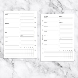 a5 PRINTABLE Undated Week on 1 page Planner Insert