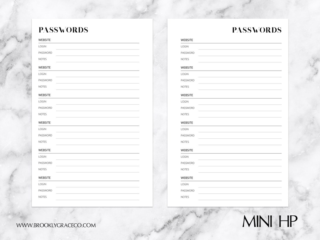 Mini HP PRINTABLE Passwords Planner Insert - Etsy