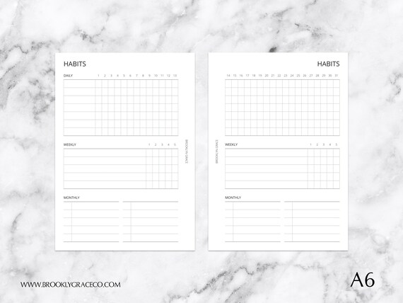 True A6 PRINTABLE Monthly Habit Tracker Planner Insert - Etsy