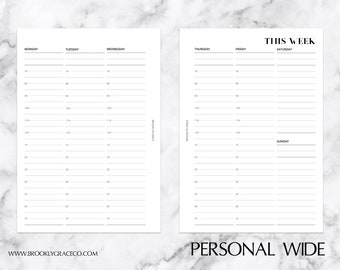 Personal Wide PRINTABLE Undated Weekly Hourly Planner Insert (New Style)