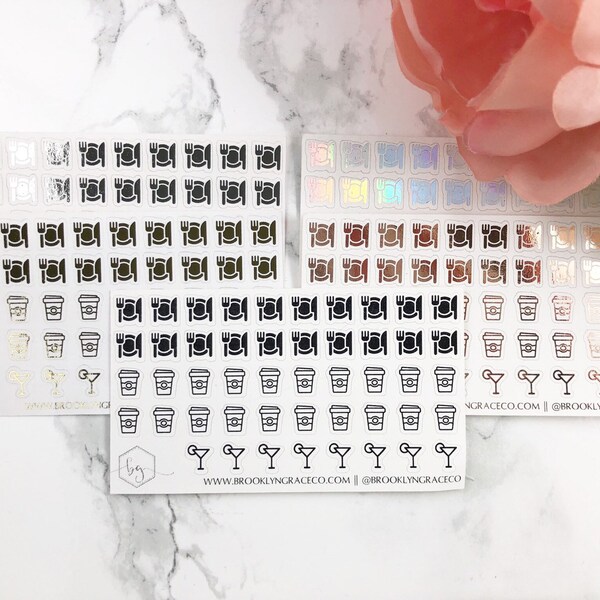 Meal & Dining (Mini) Icons || Functional Foiled Planner Stickers