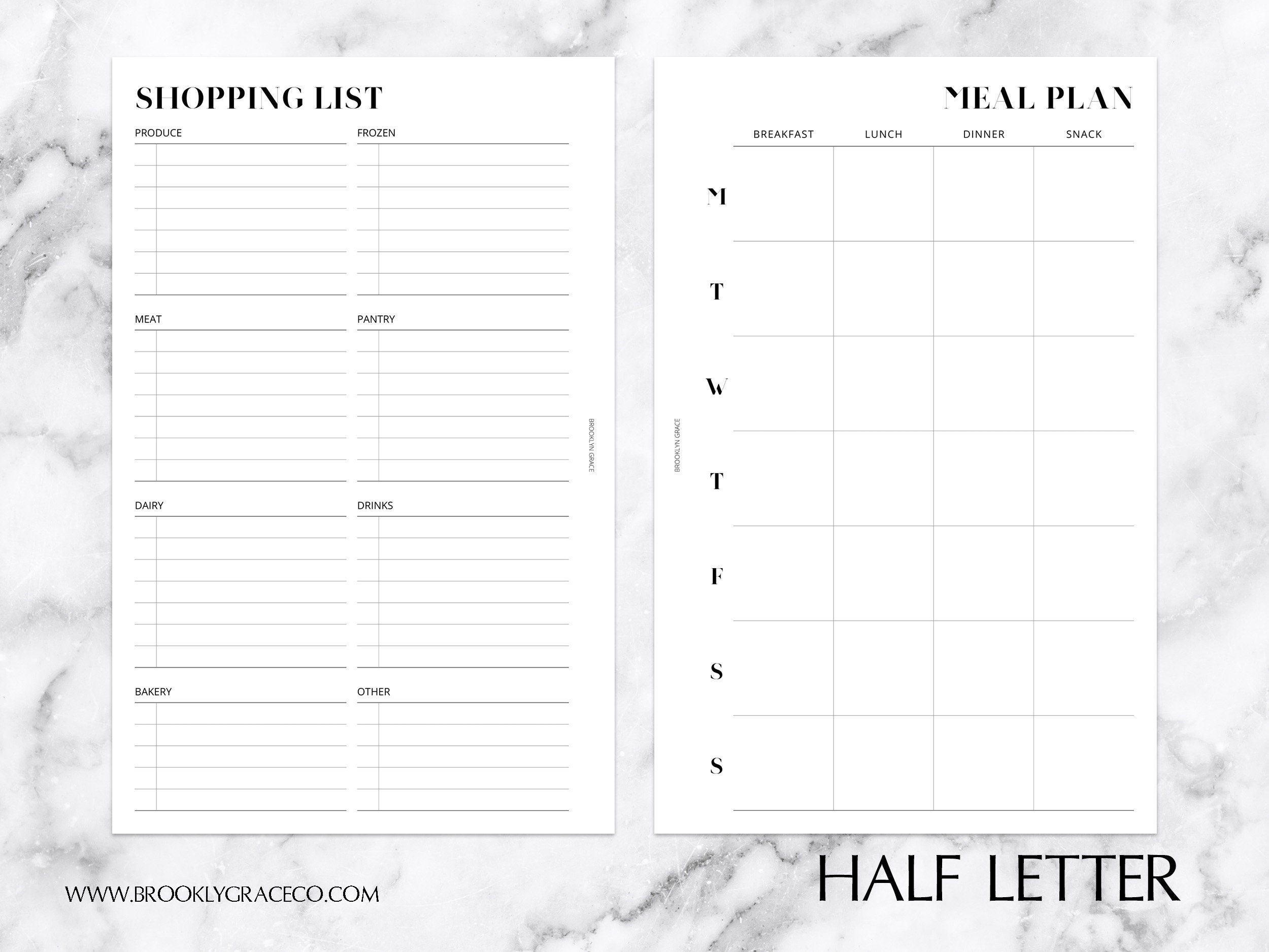 Half Letter PRINTABLE Meal Plan Planner Insert | Etsy