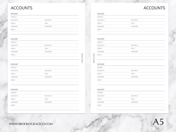 A5 PRINTABLE Accounts Planner Insert | Etsy