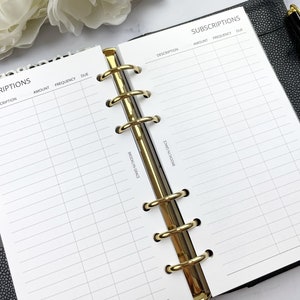 Subscription Tracker Planner Insert || Available in Pocket, Personal, True a6, a5, & Half Letter