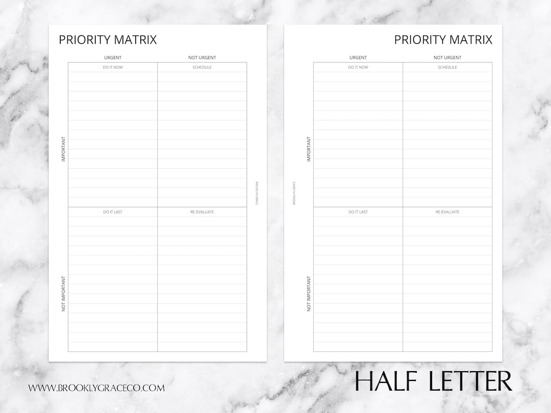 Half Letter PRINTABLE Priority Matrix Productivity Planner - Etsy