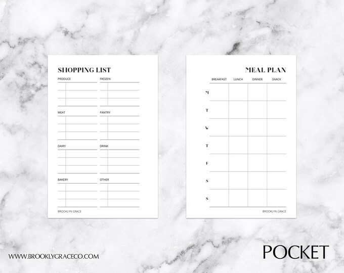 Pocket PRINTABLE Meal Plan Planner Insert - Etsy