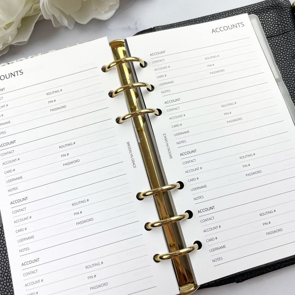 Accounts Planner Insert || Available in Pocket, Personal, True a6, a5, & Half Letter