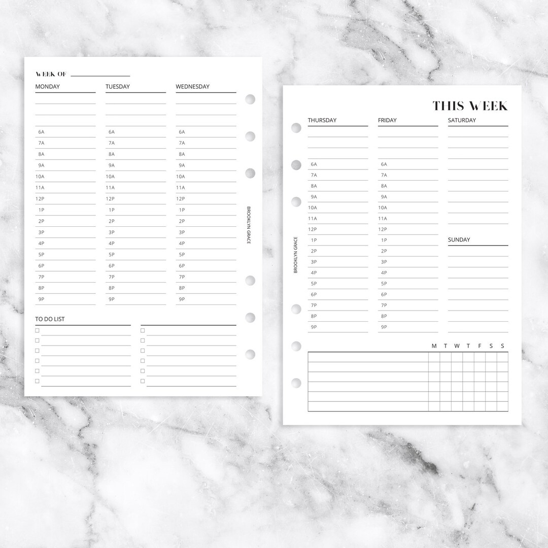 B6 Ring Planner PRINTABLE Undated Weekly Hourly Planner Insert Etsy