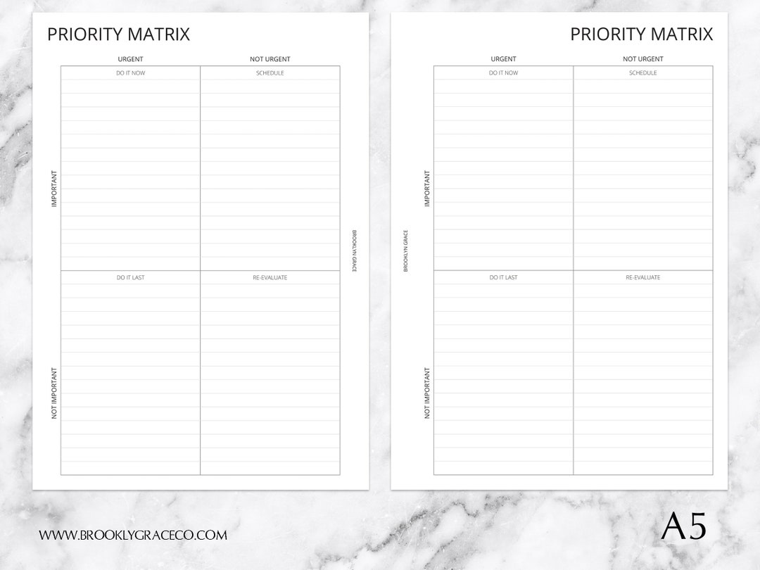 A5 PRINTABLE Priority Matrix Productivity Planner Insert - Etsy