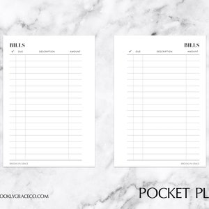 Pocket Plus PRINTABLE Bills Planner Insert