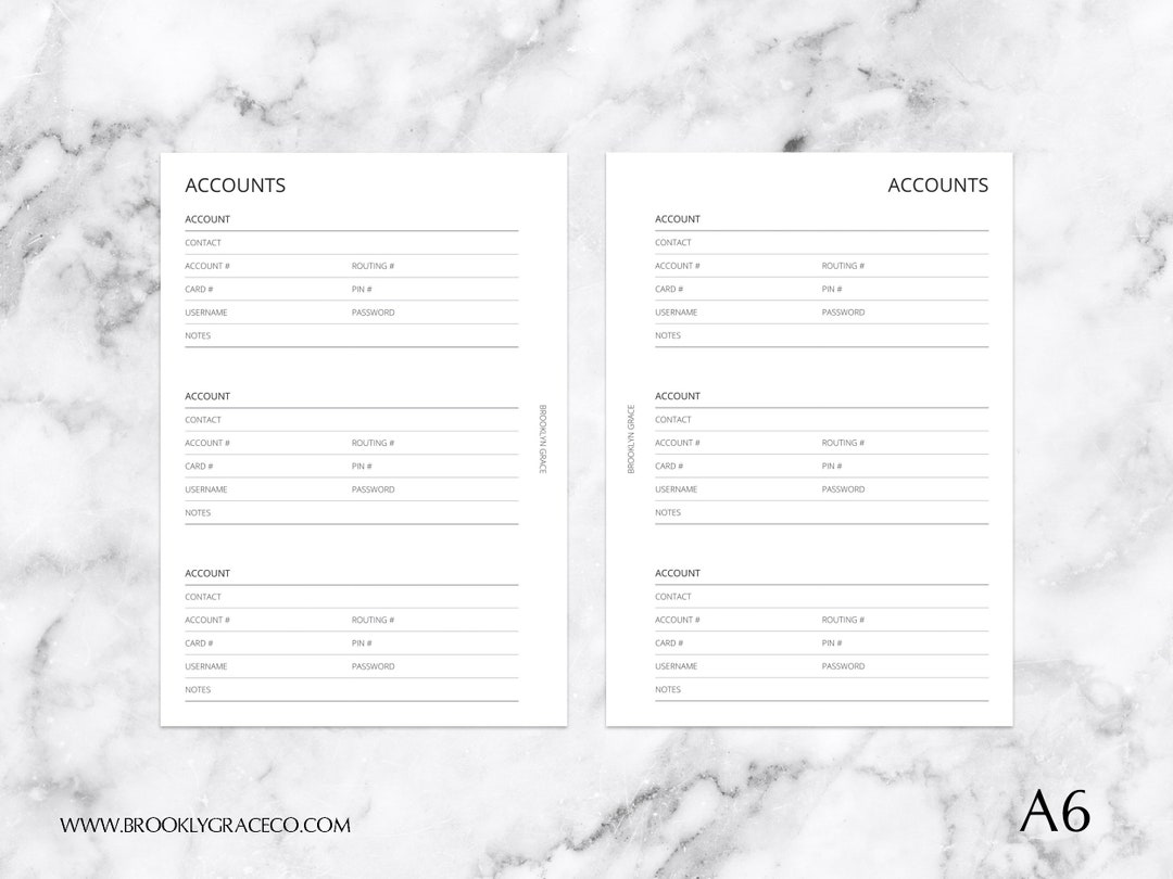 True A6 PRINTABLE Accounts Planner Insert - Etsy
