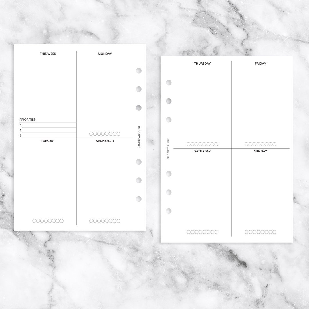 Half Letter PRINTABLE Undated Vertical Weekly (wo2p) Planner Insert - Etsy