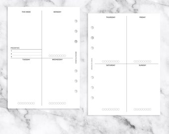 Half Letter, Weekly Planner Printable Week on Two Pages Undated Template Journal PDF Inserts ...