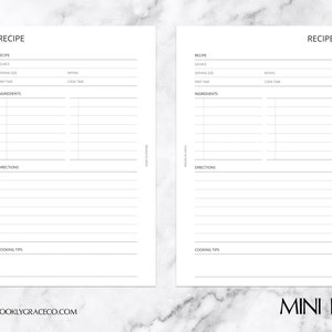Mini HP PRINTABLE Recipe Planner Insert
